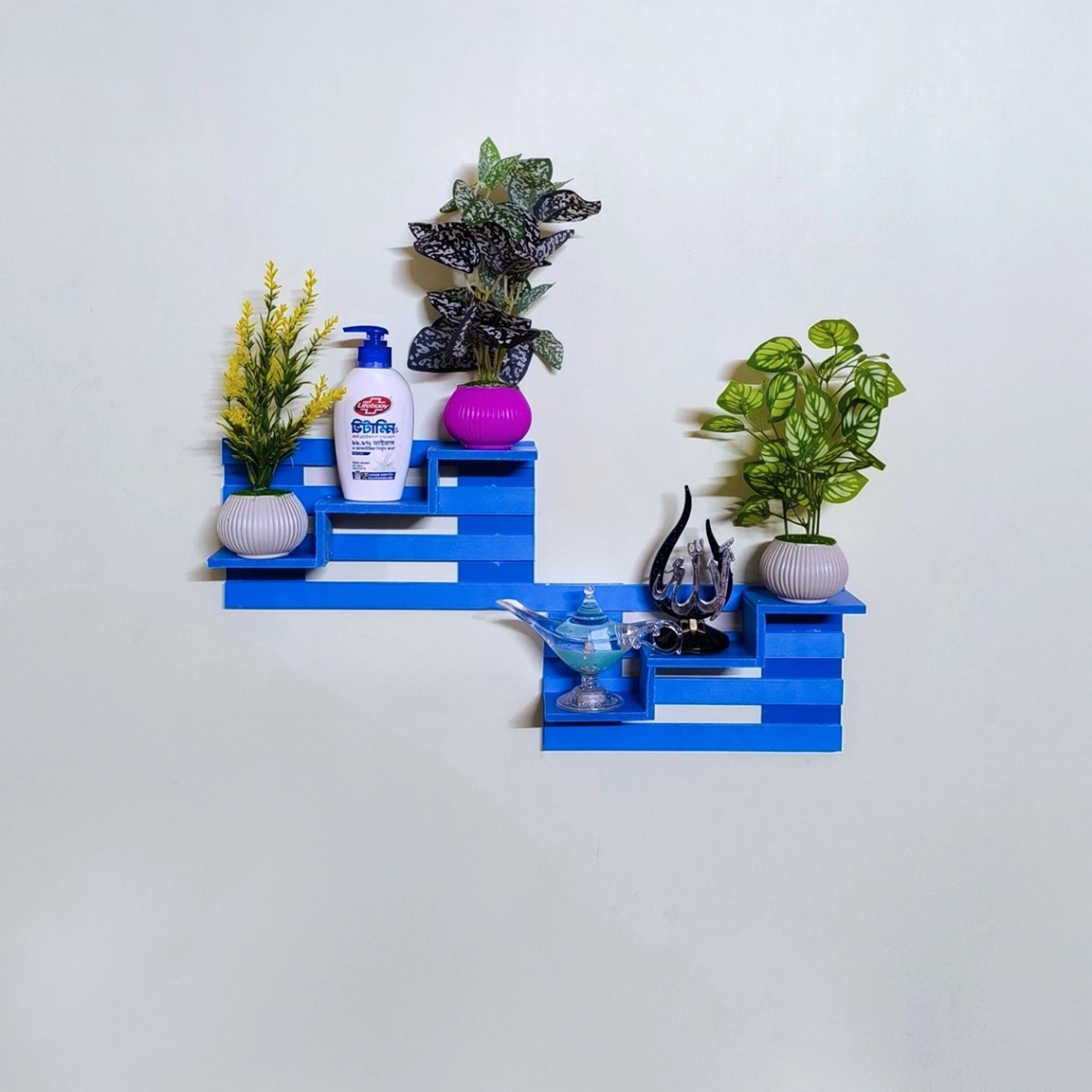 Wall Mounted 3 Layer Stair Rack, Punch Free Wall Hanging Showpiece Holder. Hand Made Craft Items Wall Shelf For Home. - Flower Vase 5