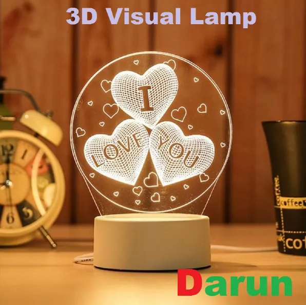 Image of Romantic I Love You In Loving Heart 3D Visual Lamp Optical Illusion Night Light Valentine's Day Gift Wedding Decor Desk Lamp - Table Lamp