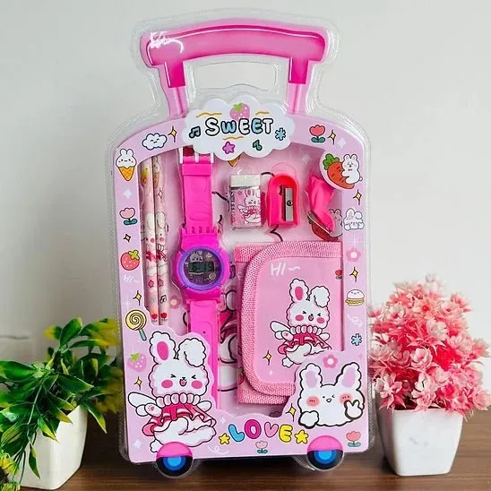 Cartoon 7 in 1 Stationary Gift Set - Amazing Birthday Gift For Kids With Digital Watch, Wallet, Pencil, Eraser, Sharpener - Boys Girls Gift Bundle 3