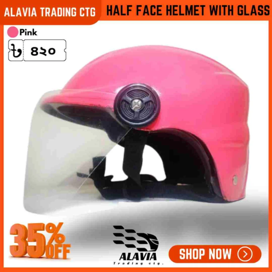 Pelion SMS Cap Style Half Face Motorcycle Helmet With Glass for Men & Women - Pink 2