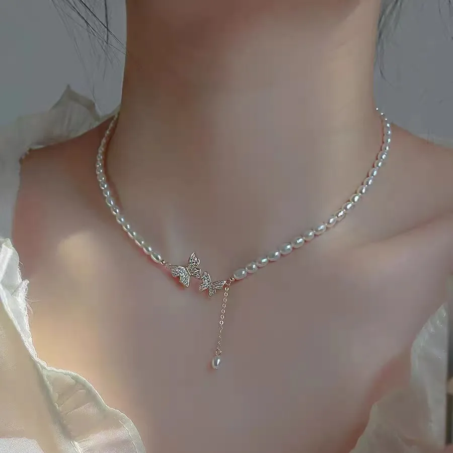 Fashionable Trendy Butterfly Pendant Pearl Choker Necklaces for Girls Simple Stylish - Pearl Adjustable Women Necklace Jewelry Accessories Gift for Women Simple New Collection - Necklace For Girls 7