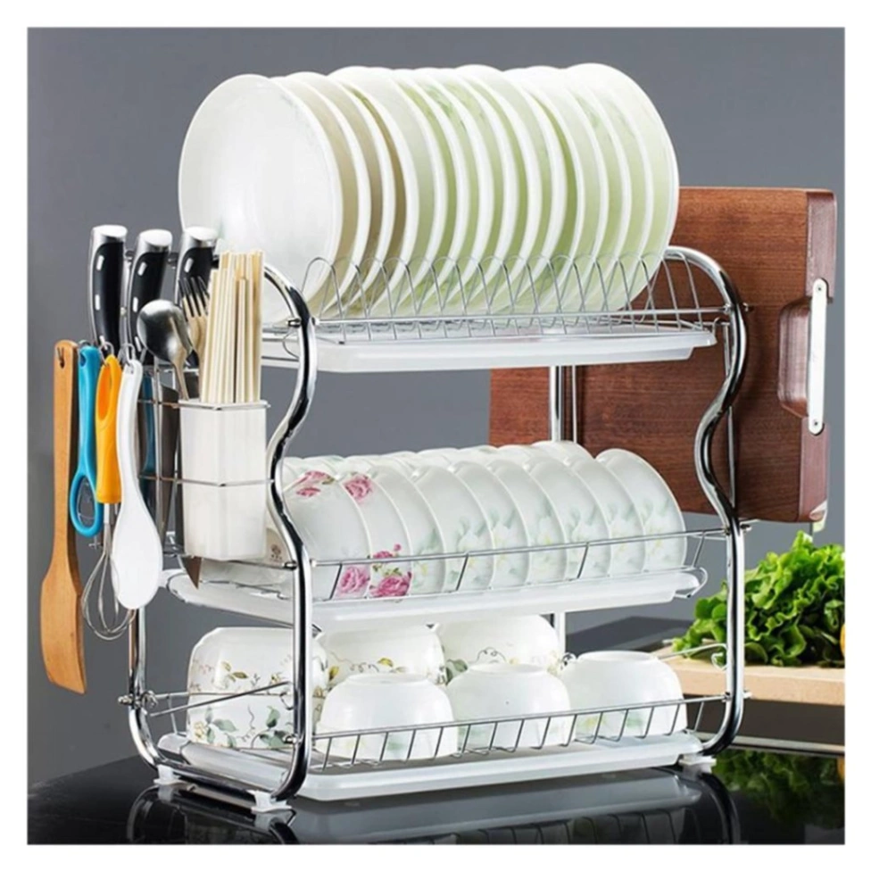 B Shape 3 Layer Stainless Dish Drainer Rack 2