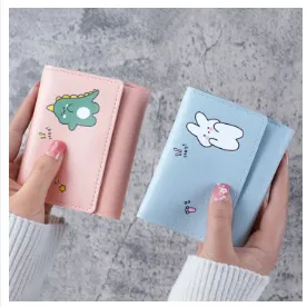 Women Short Cute Small Wallets Student Leather Fold Card Holder Girl ID Bag Card Holder Coin Purse Ladies Wallets Cartoon Bags