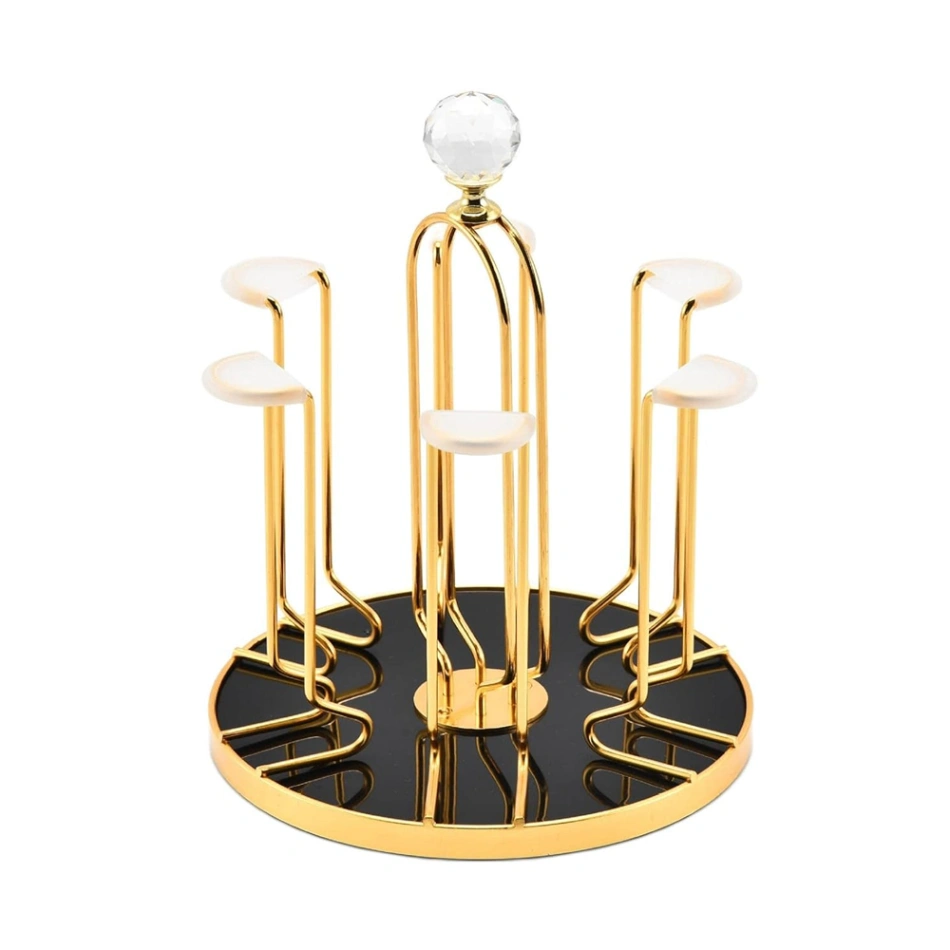 360 Degree Rotating Dining Table Glass holder Rack, Golden Metal Stainless Steel Glass Stand 7