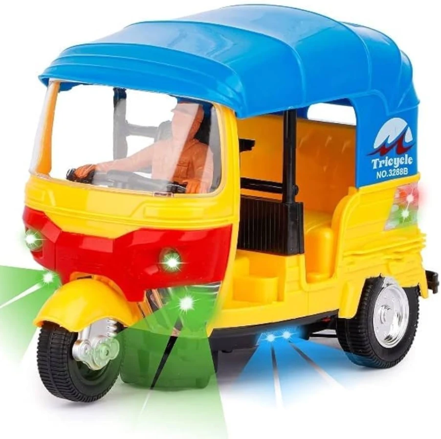 Battery Operated Auto Rickshaw Toy with Music and LED Lights – 3-Wheel Tricycle for Toddlers &amp; Kids 5