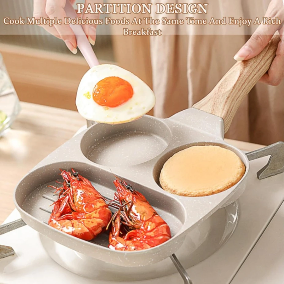 Breakfast Frying Pan,, Cooking Fry Pan fo Nonstick Egg Frying Pan, 3-in-1 Nonstick Panr Breakfast, 4