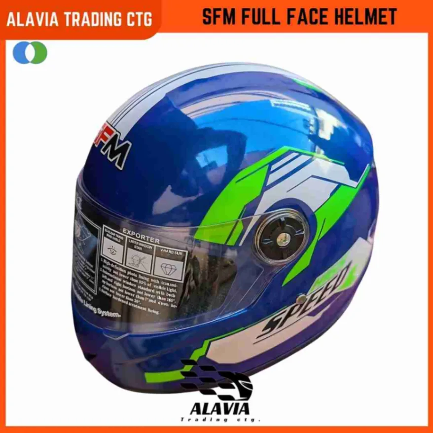 SFM High Speed Full Face Blue &amp; Green-White Graphics Unisex Motorcycle Helmet 6