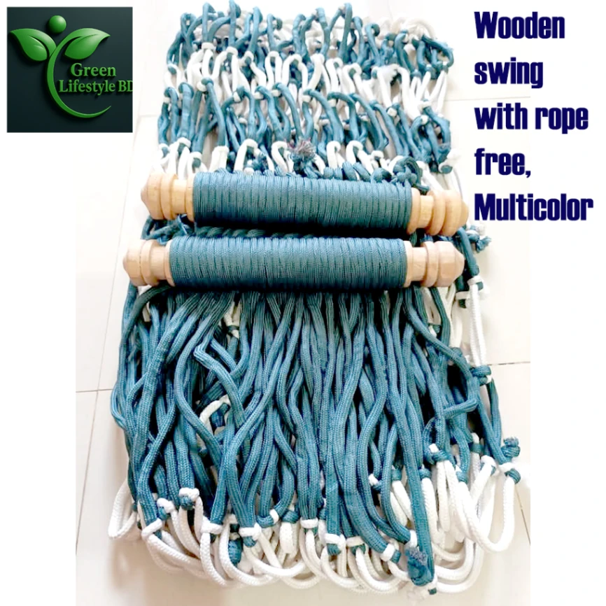 Complete Wooden Dulna Set – Handmade 7x5 Ft Rope Swing with 2 Sticks. 2