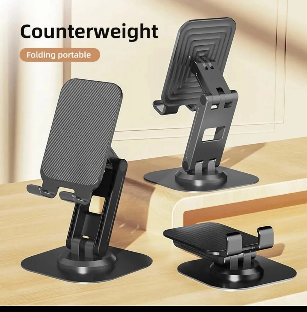 BY-556 Fully Adjustable Foldable Alloy Desktop Phone Holder Adjustable Angle Height 360 Degree Rotating Cradle Dock Mobile Stand Compatible With All Mobile&#x2F;Tablet Devices Under 2