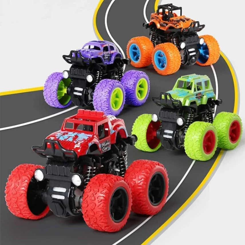 Monster Trucks Pull Back Vehicles Cars Rotation 4 Wheels Drive Durable Friction Powered Push 5