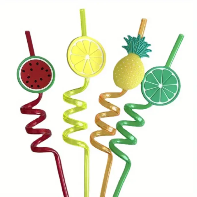 4Pcs Fruit Straw, Party Decoration Colorful Fruit Style Straw, Reusable Straws, Smoothie Drinking Straws, 6