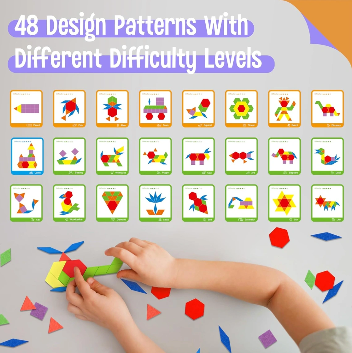 160 Pcs Creative Pattern Blocks Geometric Shape Puzzle Graphical Early Educational Tangram Toy Board Game 6