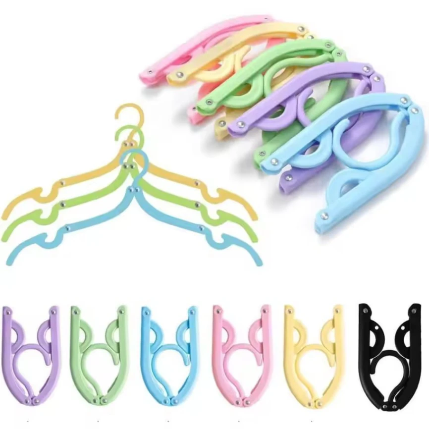 6 pcs Foldable Travel Hangers, Portable Folding Clothes Hangers Cloth Hanger Rack Travel Accessories Foldable Clothes Drying Hanger 7