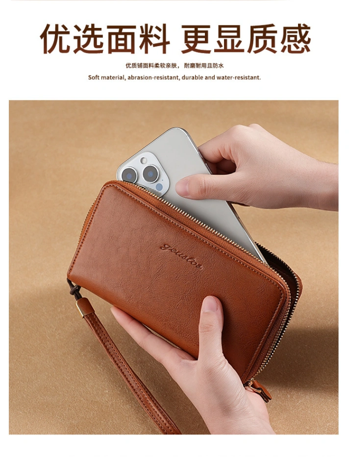 Real Soft Leather Men's Wallet Long Zipper Brand Counter genuine goods New Explosions Retro Casual Mobile Phone Bag 3