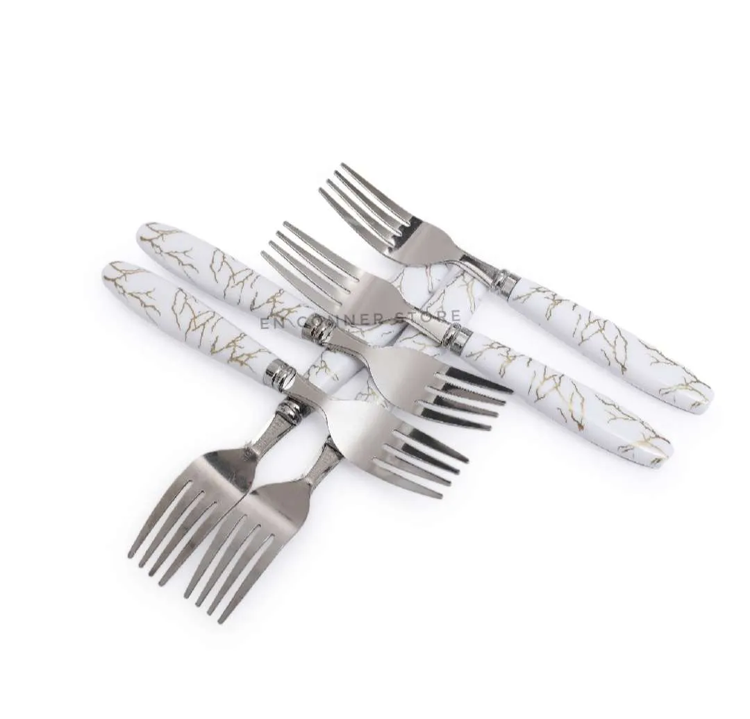 Stainless Steel Tea Spoon And Fork Spoon Set Pack of 6 With Ceramic Design Plastic Handel 6 PIECES SET 1