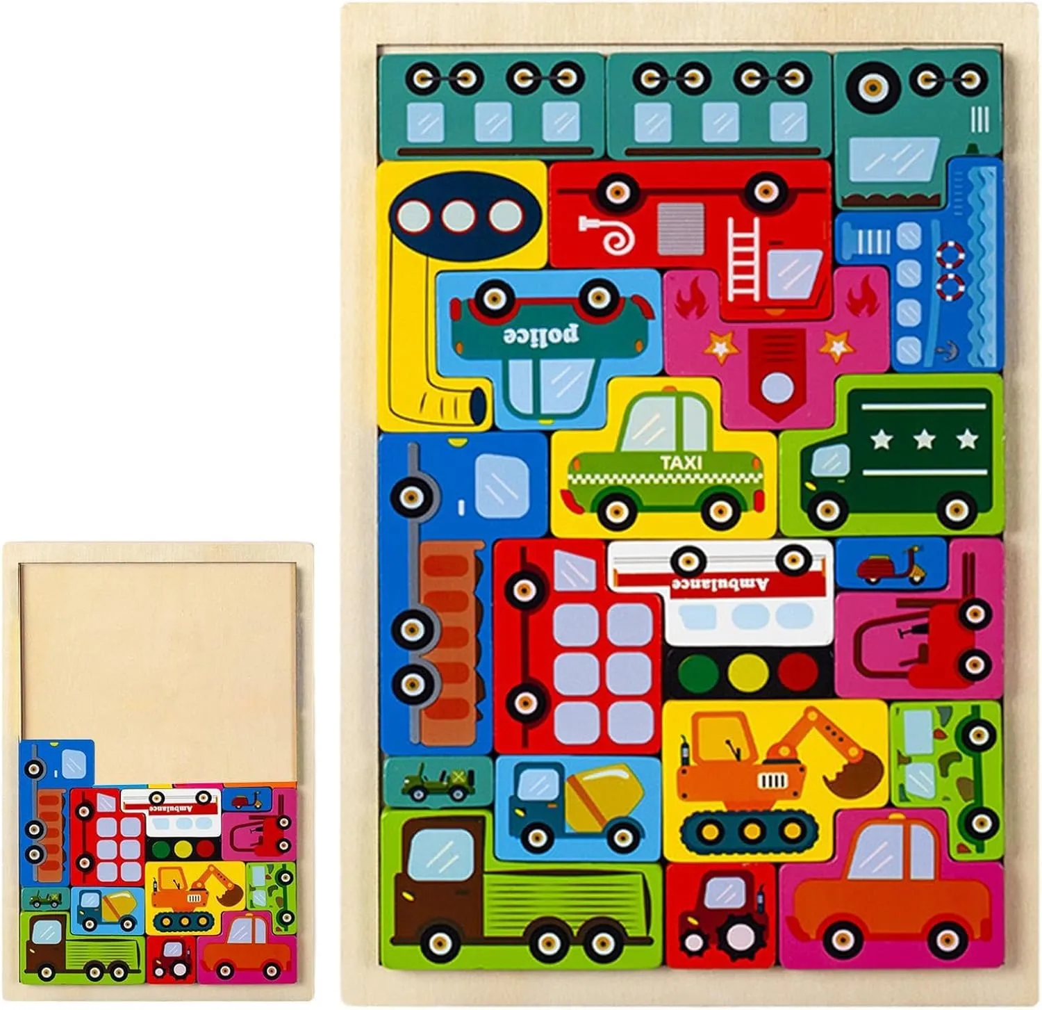 Wooden Puzzle Kids Toy Wood Jigsaw Puzzles Cartoon Vehicle Baby Learning Educational Tool 5