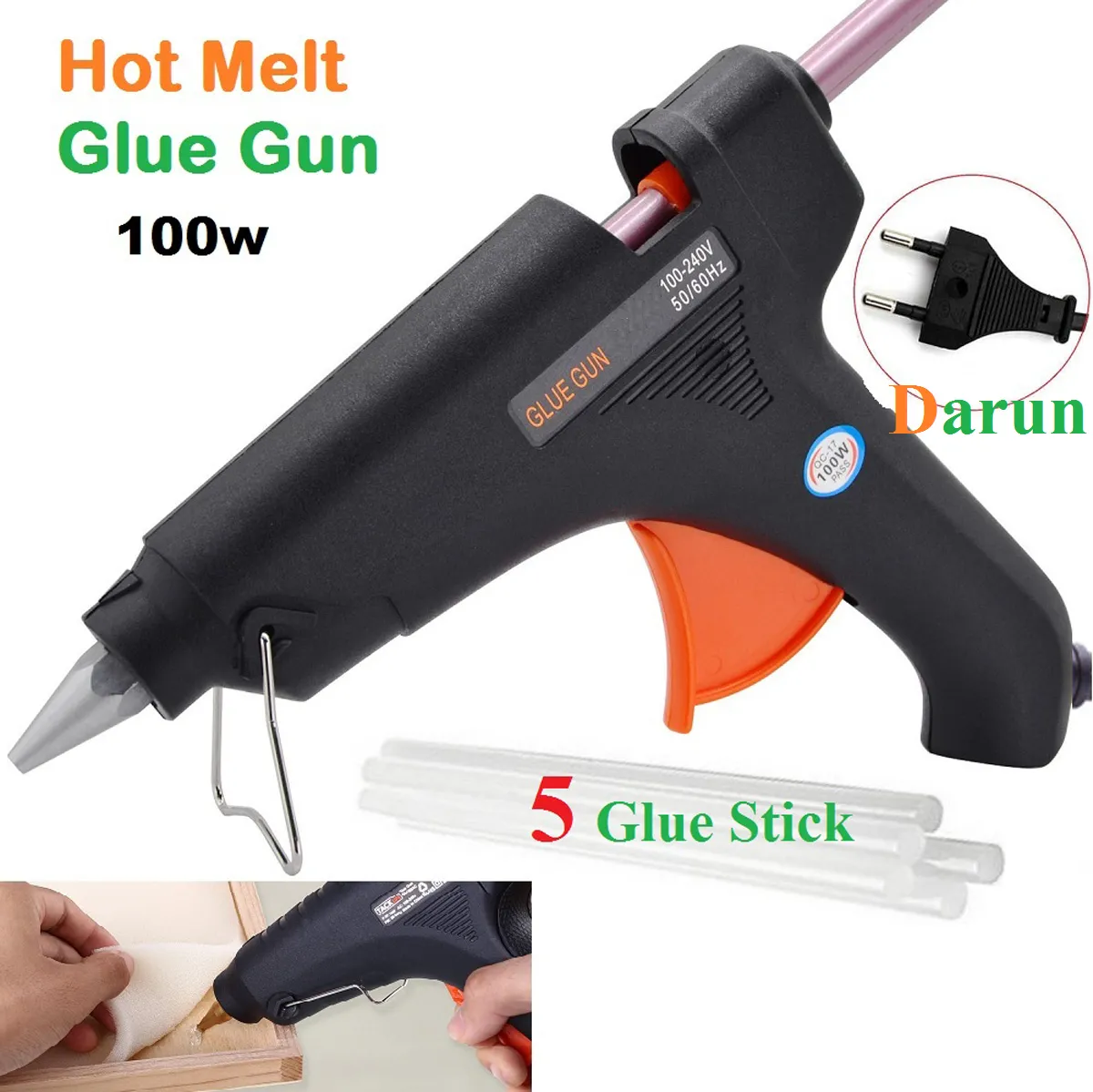 Combo Pack 100W Hot Melt Glue Gun With 5 Glue Stick 100 Watt Glue Gun For Diy Art Crafts Joint Repair 2