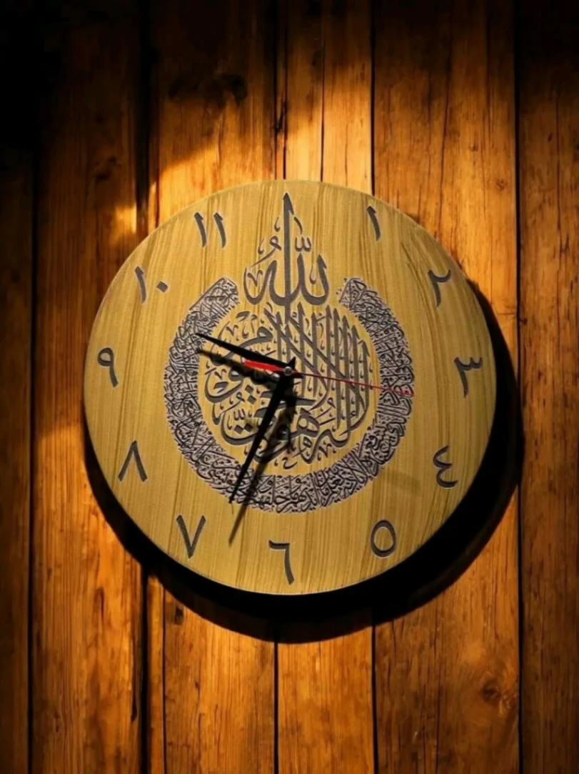 Handicraft wooden Islamic wall clock beautiful, colorful design 2