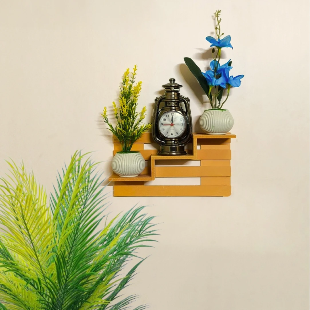 Wall Mounted 3 Layer Stair Rack, Punch Free Wall Hanging Showpiece Holder. Hand Made Craft Items Wall Shelf For Home. - Flower Vase 3