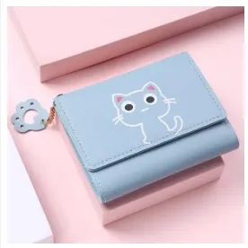 Image of Women Wallet Cute Cat Short Wallet Leather Small Purse Girls Money Bag Card Holder Ladies Female-Pink