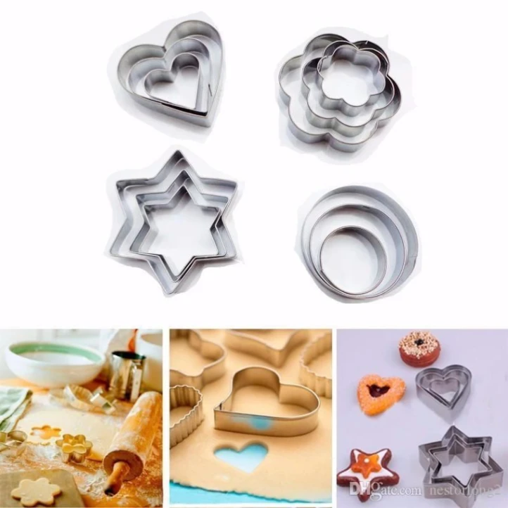 12pcs&#x2F;Set Stainless Steel Cookie Cutter ( 4 Shapes) Round Heart Star Shape Biscuit Cutters for Kitchen Baking 2