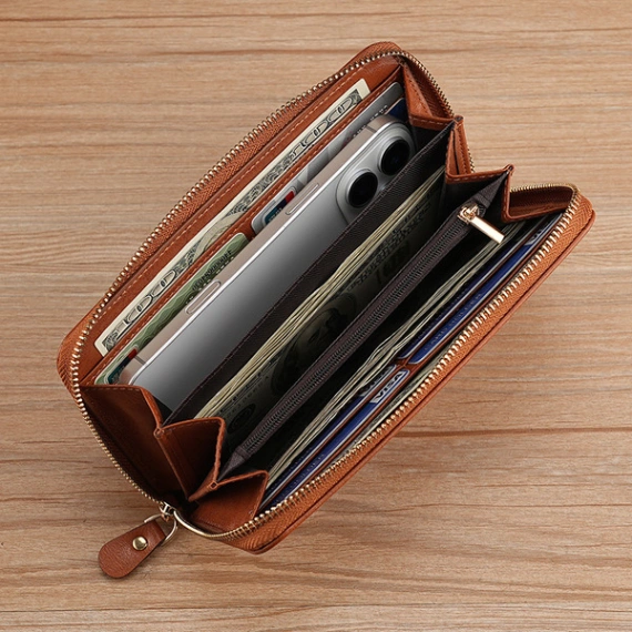 Real Soft Leather Women's Wallet Long Zipper Brand Counter genuine goods New Explosions Retro Casual Mobile Phone Bag 4