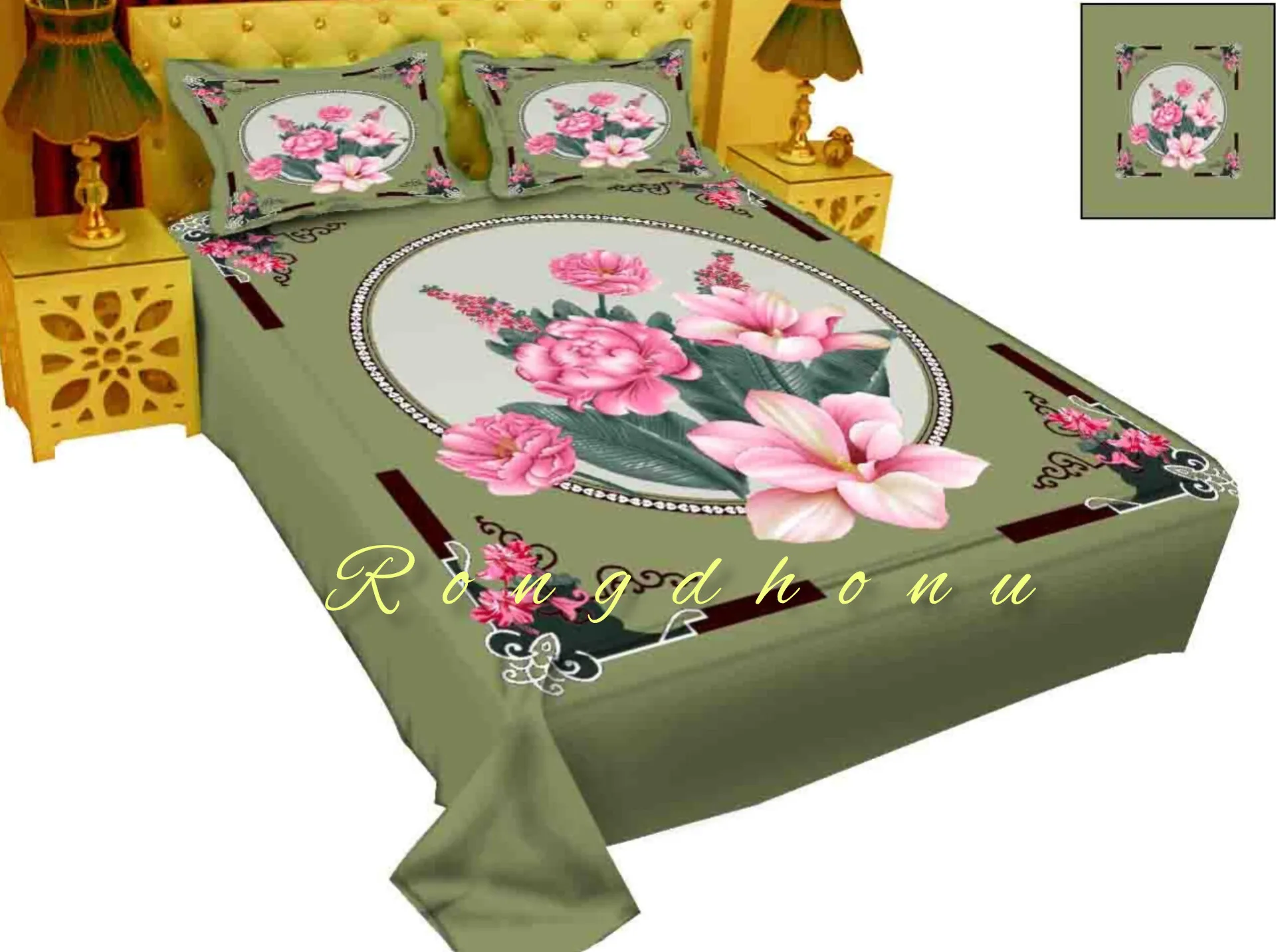 New Single Flower Double Size Panel Bed Sheet With Two Matching Design Pillow Covers For Big Bed Size 7 5 8 5 Feet 2