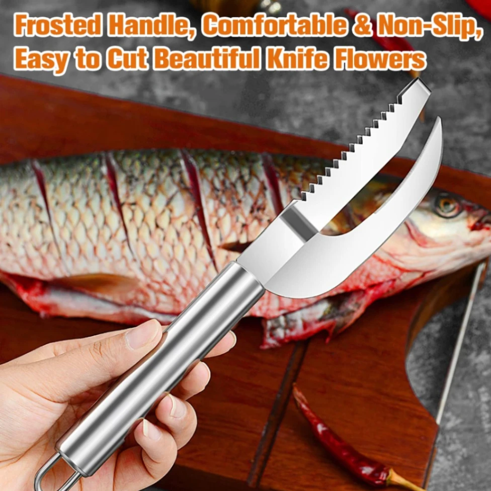 Fish Scale Knife Cut&#x2F;Scrape&#x2F;Dig 3-In-1, Fish Scale Knife, Fish Scaler Remover, 3-In-1 Fish Scaler Remover Cutter, Stainless Steel Fish Scale Remover, Stainless Steel 3 In 1 Fish Maw Knife 2