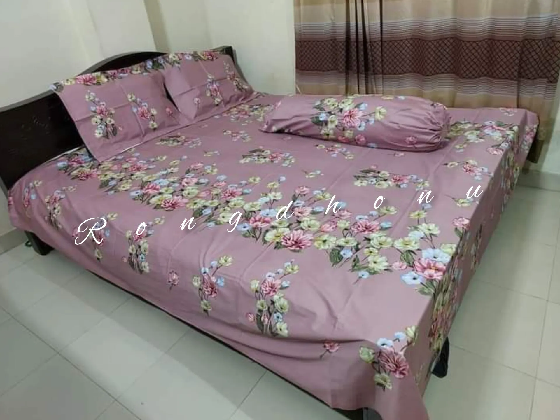luxury panel cotton double size twill panel bed sheet size 7 8 feet King size with two pillow cover 2