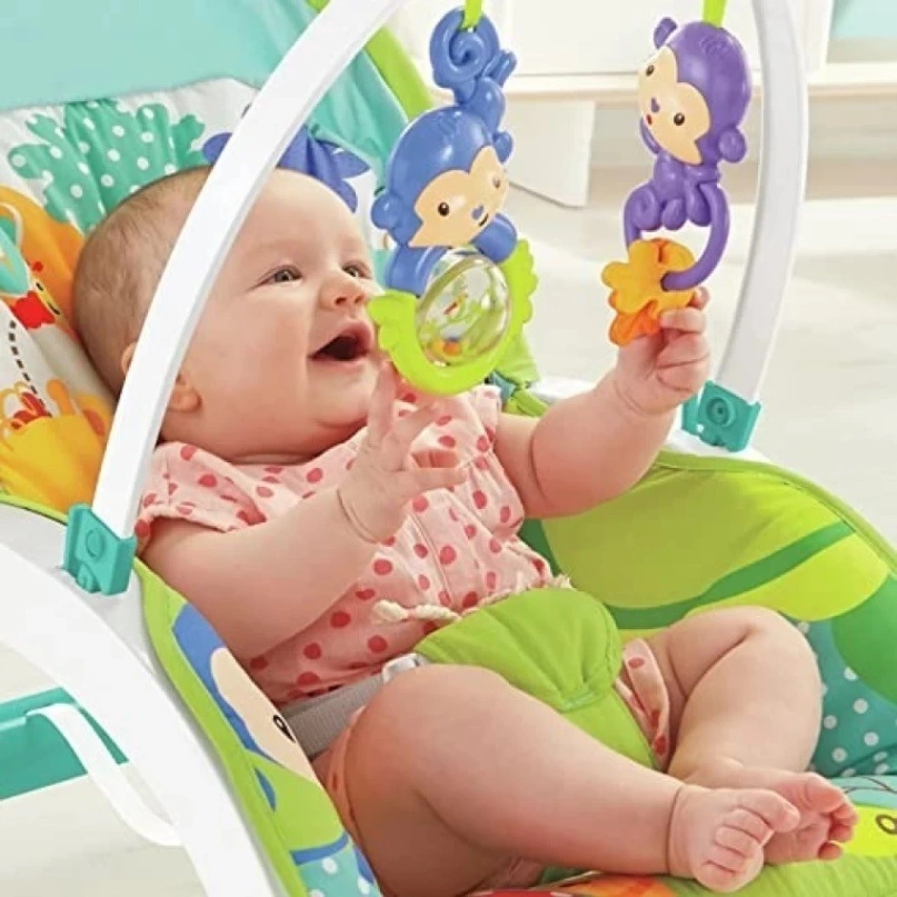 iBaby Infant to Toddler Rocker with Music &amp; Vibration Baby Bouncer- Pink &amp; Blue 3