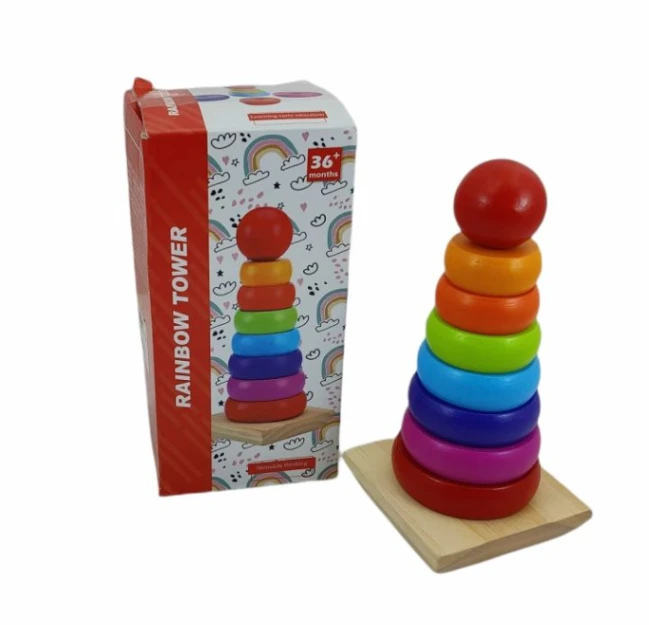 Wooden Rainbow Tower Stacking Educational Toy for Kids &amp; Toddlers 2