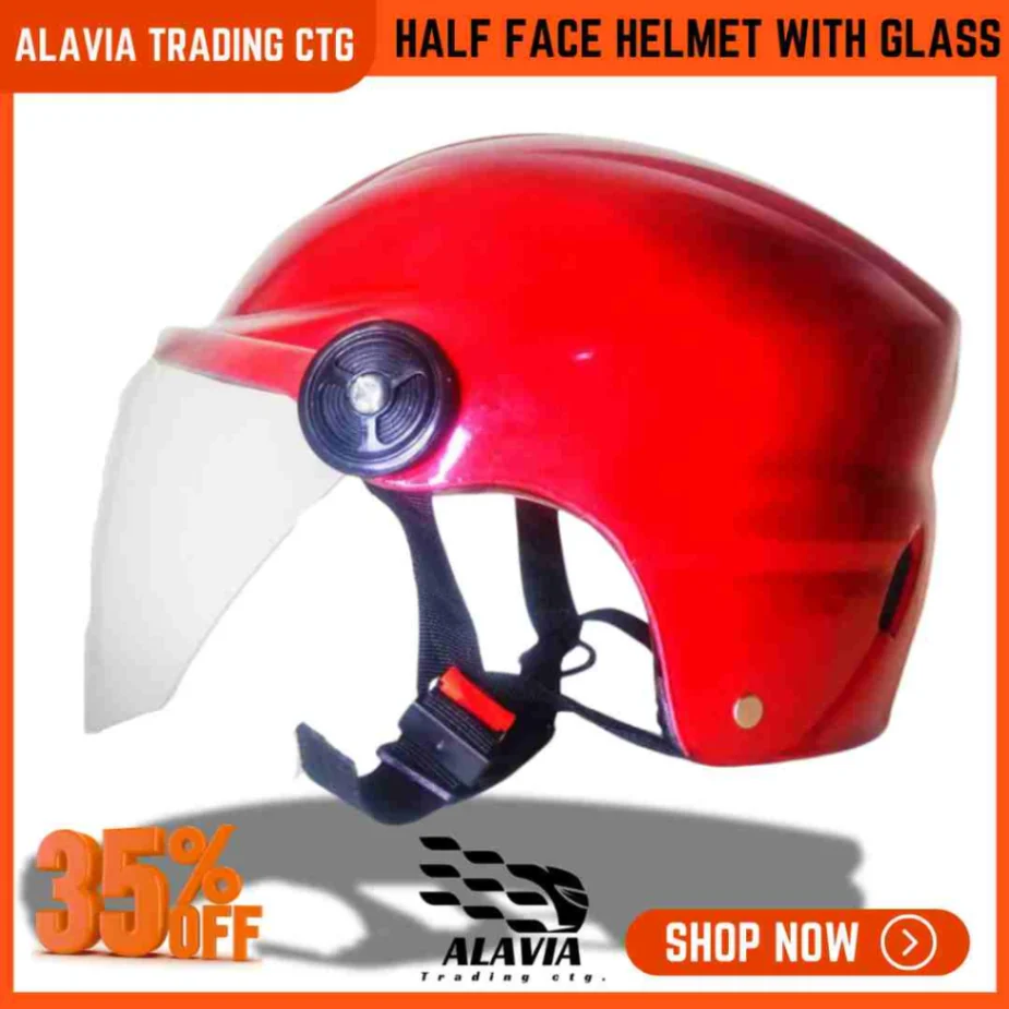 Pelion SMS Cap Style Half Face Motorcycle Helmet With Glass for Men & Women - Red 5