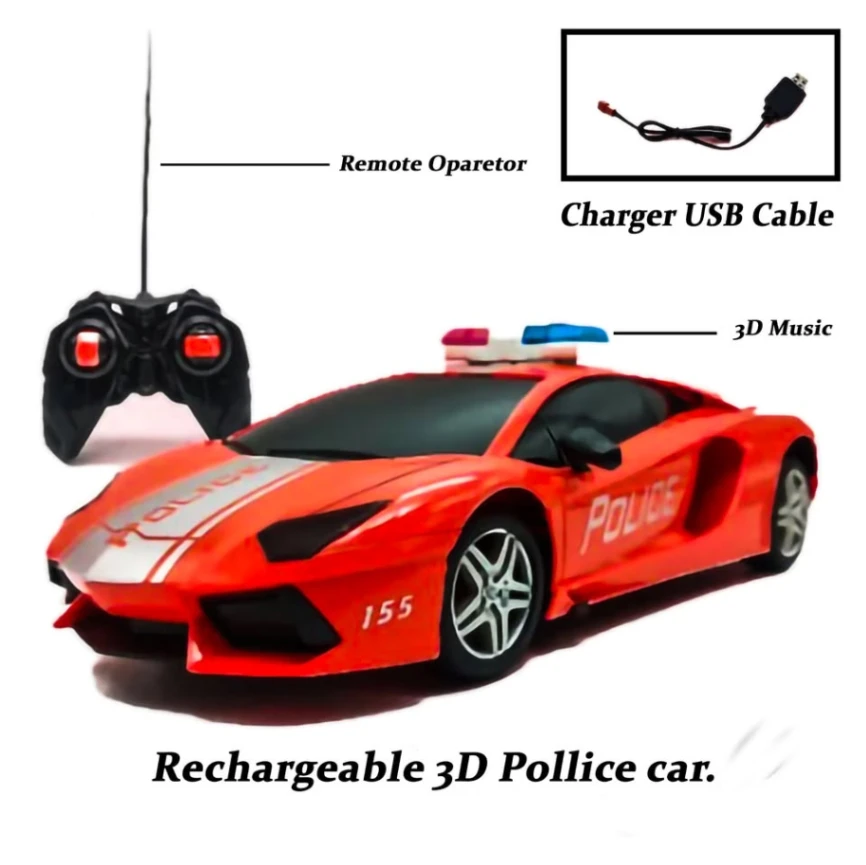 Rechargeable 3D Music Toy Police Car Super Speed Car World High Performance Roadster Forward&#x2F;Reverse&#x2F;Turn Left And Right Car For Kids 2