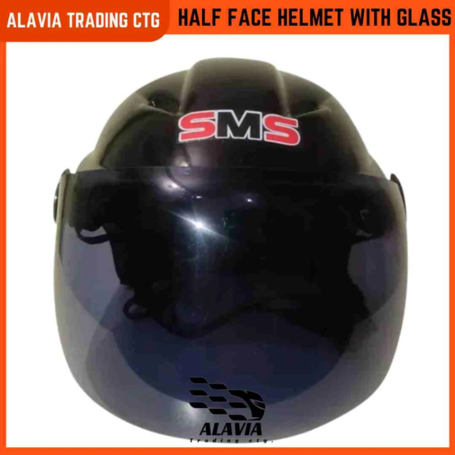 Pelion SMS Cap Style Half Face Motorcycle Helmet With Glass for Men & Women - Black 3