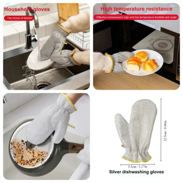 1Pcs Steel Wire Dish Cleaning Gloves for Kitchen, Waterproof Kitchen Cleaning Dish washing Gloves 6