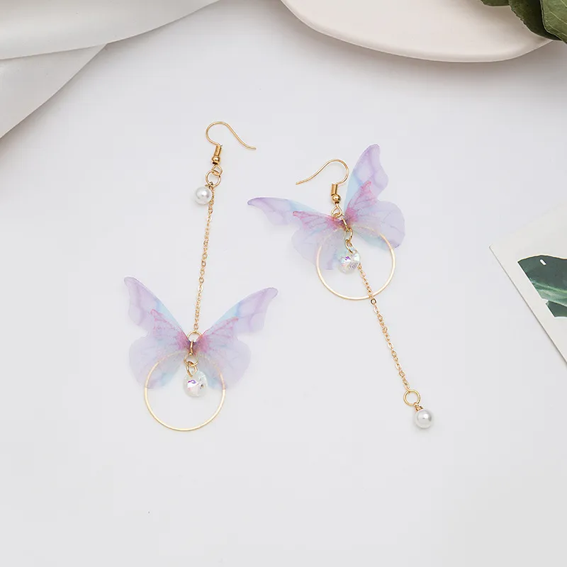 Trendy Korean Fashion Retro Asymmetrical Butterfly Pearl Drop Earrings for Women Simple New Collection - Earring for Women/ Ear Ring for Girls Stylish Gift for Wife - Birthday Gift Valentine Gift for Girls 7