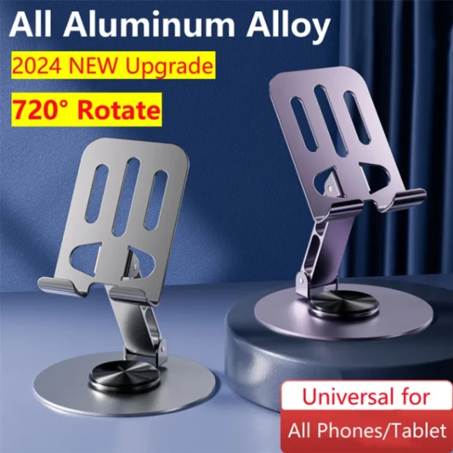 360° Rotating Full Metal Phone & Tablet Stand – Aluminum Alloy Adjustable Desktop Holder for Mobile Devices Best quality 2