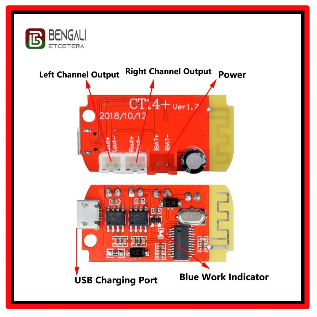 Image of CT14 Micro 4.2 Stereo Bluetooth Power Amplifier Board Module 5VF 5W+5W Mini with Charging Port for Refitting Idle Sound Box