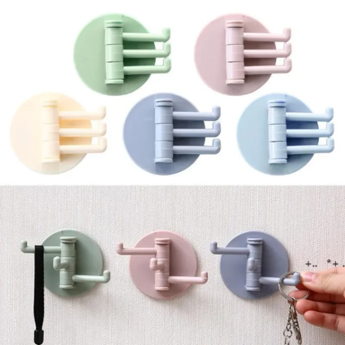 1Pcs Self Adhesive Wall Door Key Holder, 180° Rotation 3in1 Hook Key Holder, 2