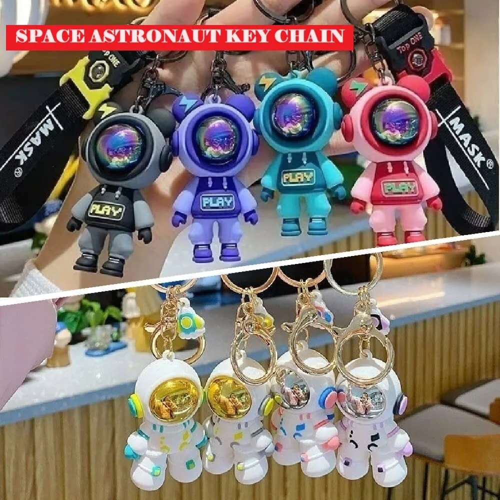 Cartoon Lightning Bear Keychain Cute Astronaut Bear Doll Keyring Bag Pendant Couple Car Keyholder 3