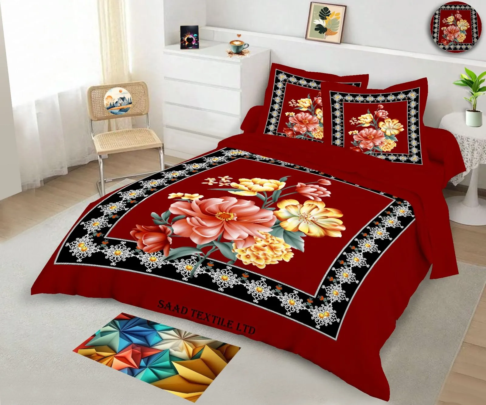 New Single Flower Double Size Panel Bed Sheet With Two Matching Design Pillow Covers For Big Bed Size 7 5 8 2 Feet 1