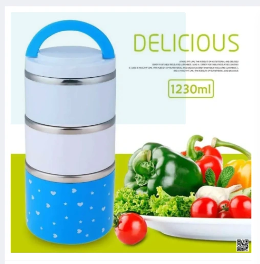 2 Layer Thermal Lunch Box, Stainless Steel Insulated Box, Leakproof Food Storage Container with Double Handles 4