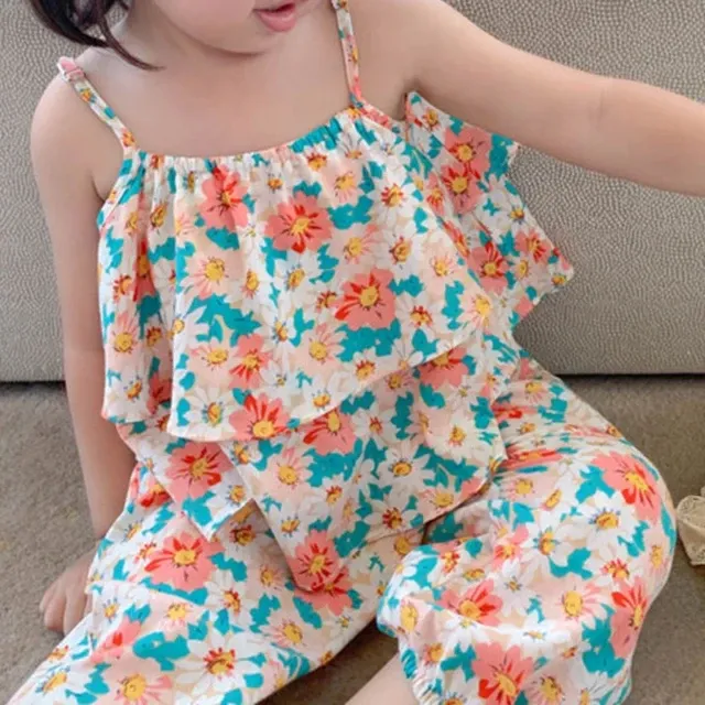 2Pcs Set Girl Clothes Girls Fashion Summer Clothing Set Floral Sleeveless Kids Blouse Top Pants 3
