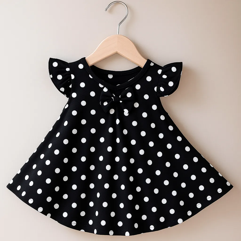 Girls Red Polka Dot Party Dress with Bow Soft Cotton Flared Design 1