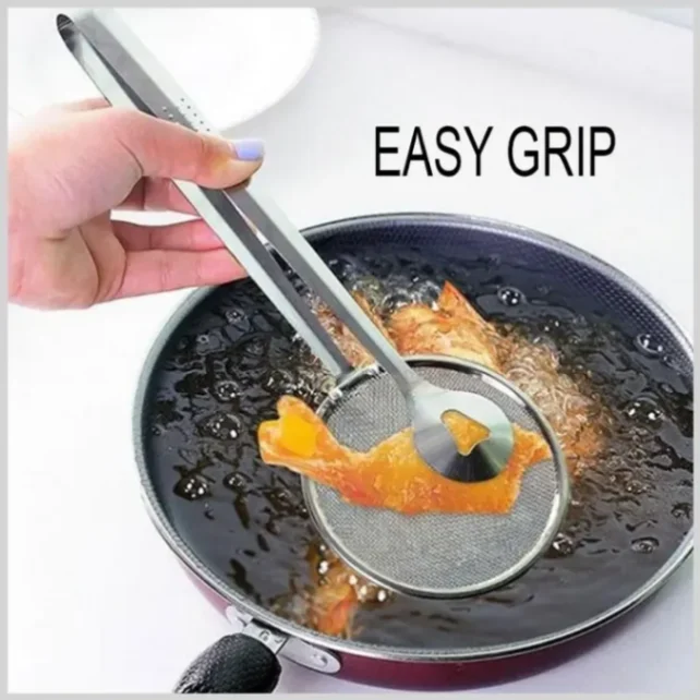 Stainless Steel Filter Spoon with Clip Food Kitchen Oil-Frying Multi-Functional BBQ Filter Clamp Strainer Kitchen Tools (Oil Filter Tongs) 7