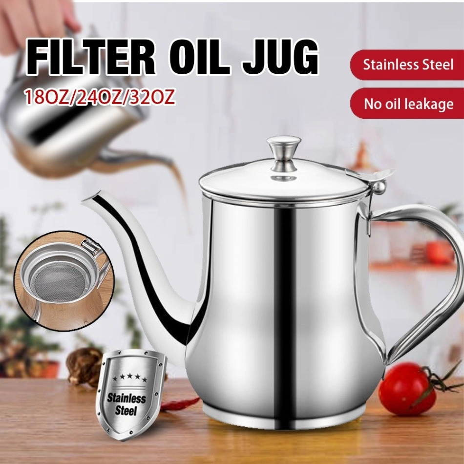 Stainless Steel Oil Strainer Pot Container Jug Storage Can With Filter Cooking Oil Pot Kitchen Large Capacity 32oz 4