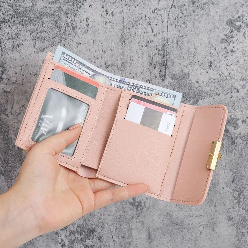 Image of Flower Printed Purse Women PU Leather Three Fold Wallet Cash Bag Ladies Clutch Short Wallet ID Card Holder Cute Handheld Wallet