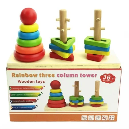 Wooden Rainbow Three Column Sorting Tower – Educational &amp; Interactive Toy for Kids 2
