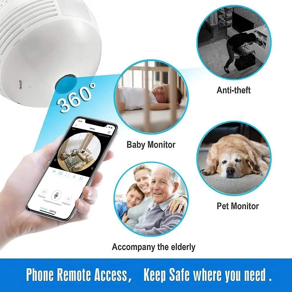 V380 Bulb System WiFi Security Camera, 1080P Wireless 360 Degree Camera 4