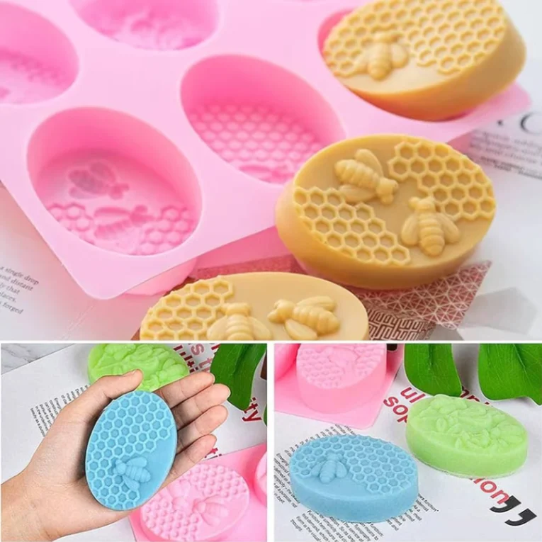 Soap Silicone Molds Bee Shape Handmade Soap Mold Unique Soap Making Craft Tools (6 Cavity) 3